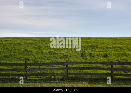 Paesaggio rurale americano prato con una recinzione di legno nessuno nessuno fuori orizzonte minimalismo minimalista negli Stati Uniti natura minima foto ad alta risoluzione Foto Stock