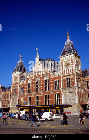 Stazione centrale, Centraal Station NS, facciata, Amsterdam, Olanda Settentrionale, Paesi Bassi, Europa Foto Stock