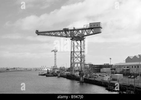 Una gru a Buccleuch Dock. Barrow-in-Furness, Cumbria, England, Regno Unito, Europa. Foto Stock