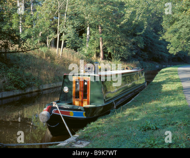 Canal Boat ormeggiato sul Shropshire Union Canal, Clwyd, Wales, Regno Unito. Foto Stock