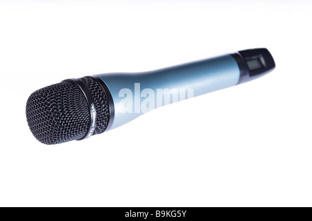 Radio microfono wireless su sfondi bianchi Foto Stock