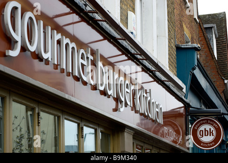 Burger gourmet cucina ristorante esterno con nome, logo e segno, a Kingston upon Thames Surrey, Inghilterra Foto Stock