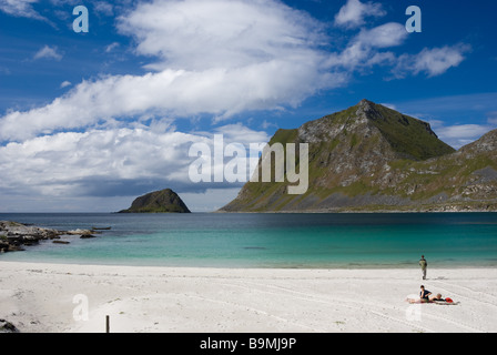 Haukland - spiaggia di Vik, Vestvågøy, Lofoten, Nordland, Norvegia, Scandinavia, Europa Foto Stock