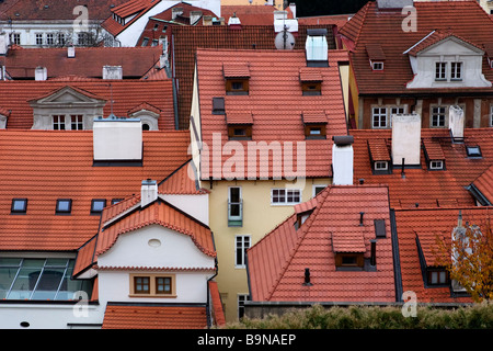 Praga tetti rossi cityscape, Repubblica Ceca. Foto Stock