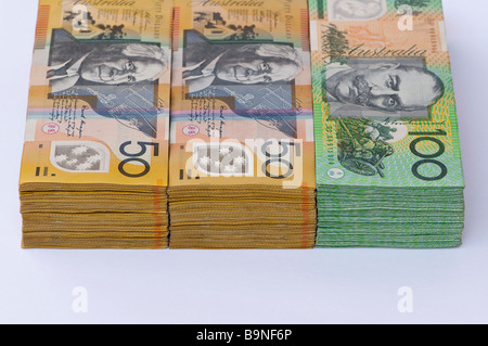 Valuta impilati A$50.000 AUS $ 50.000 di cinquanta mila dollari australiani Foto Stock