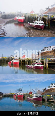 Composito di tre immagini a diversi livelli di marea - Sala del porto, Nova Scotia, Canada Foto Stock