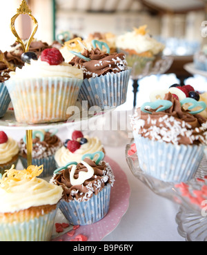 Fairy torte su cavalletti di torta Foto Stock