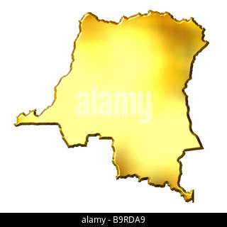 Repubblica democratica del Congo Repubblica democratica del 3d golden mappa isolato in bianco Foto Stock