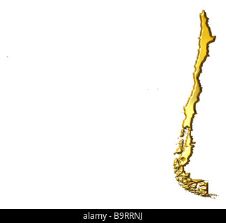Il Cile 3d golden mappa isolato in bianco Foto Stock