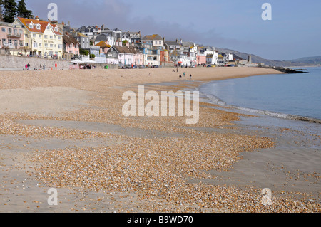 Spiaggia di ciottoli e sabbia posta a Lyme Regis, Dorset Foto Stock