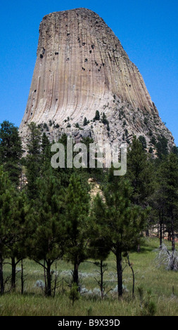 Devils Tower monolito di roccia Black Hills Wyoming USA Foto Stock