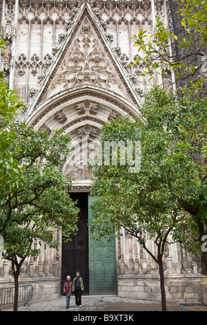 Ingresso della cattedrale dal Patio de los Naranjos presso la Cattedrale di Siviglia a Siviglia Spagna Foto Stock