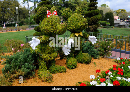 Topiaries di Topolino e Minnie Mouse di Walt Disney il Parco a Tema del Regno Magico di Orlando in Florida centrale Foto Stock