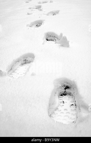 Orme nella neve fresca Foto Stock