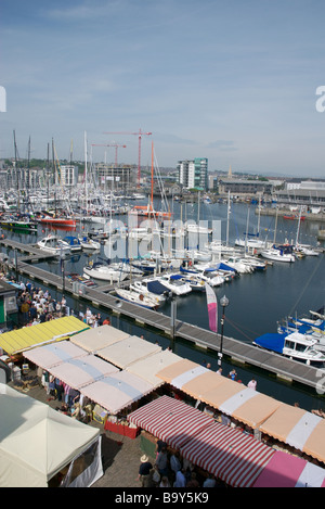 Sutton Harbour e area di Barbican, Plymouth, Devon, Regno Unito Foto Stock