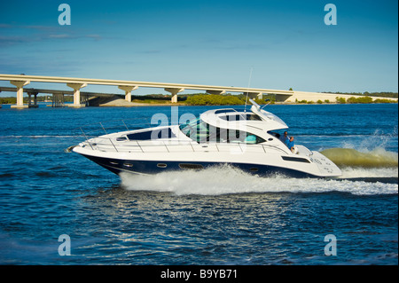 Sea Ray 43 Sundancer powerboat sul fiume in Florida USA Sea Ray Sundancer 43 Motoryacht auf einem Fluss in Florida USA Foto Stock