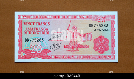 Repubblica di Burundi 20 Venti Franc nota banca Foto Stock