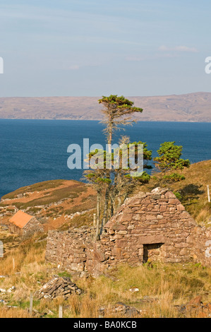 Fearnbeag Crofting rovine si affaccia su Loch Torridon dalla penisola di Applecross Wester Ross SCO 2289 Foto Stock