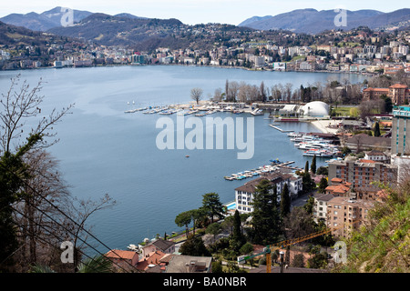 La baia di Lugano, Ticino, Svizzera Foto Stock