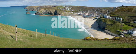 Vista panoramica di Portreath da Western Hill, Cornwall Regno Unito. Foto Stock