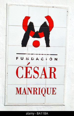 Ingresso segno, Fundacion Cesar Manrique, Taro de Tahiche, Lanzarote, Isole Canarie, Spagna Foto Stock