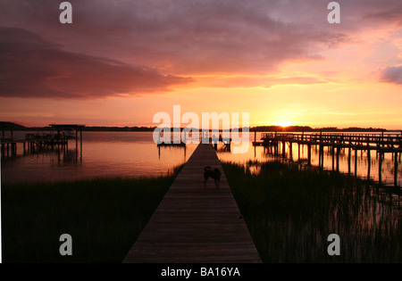 Tramonto sul fiume Wilmington a Savannah, Georgia, Stati Uniti d'America Foto Stock