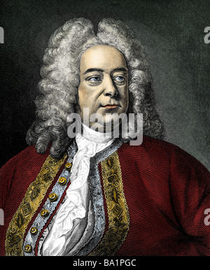 Handel, George Frederic, 23.2.1685 - 14.4.1759, del compositore tedesco, ritratto, incisione su rame, XVIII secolo, poi colorati, mus Foto Stock