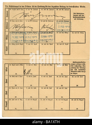 Medicina, fondo di assicurazione malattia, ricevuta carta di Margarete Rauch, Monaco, Germania, 1929, Foto Stock