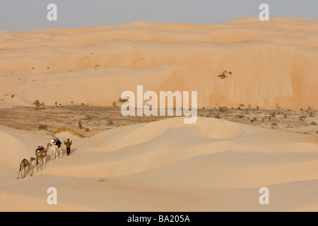 Leader di cammelli nel deserto Saraha vicino a Chinguetti in Mauritania Foto Stock