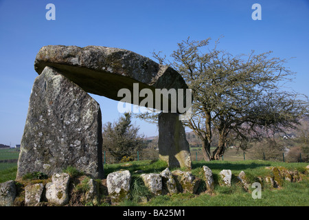 Treppiede Ballykeel dolmen tomba del portale sud della contea di Armagh nell'Irlanda del nord Foto Stock