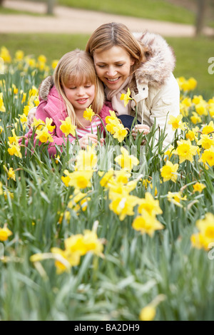 Madre e figlia In narcisi Foto Stock