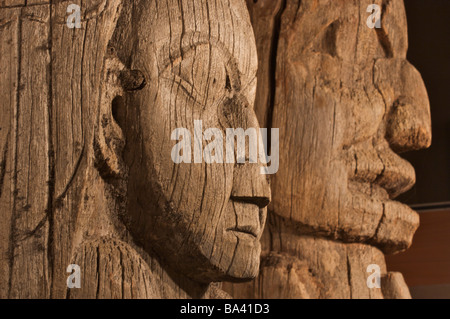 Close up storico di totem in Ketchikan, Alaska Foto Stock