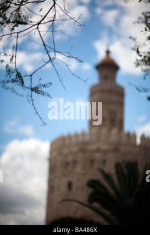 Torre Dorata del XII secolo in stile moresco città di Siviglia comunità autonoma di Andalusia Spagna meridionale Foto Stock