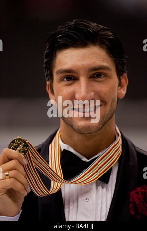 Evan Lysacek USA medaglia d'oro negli uomini la concorrenza a livello mondiale 2009 figura Skating Championships Foto Stock