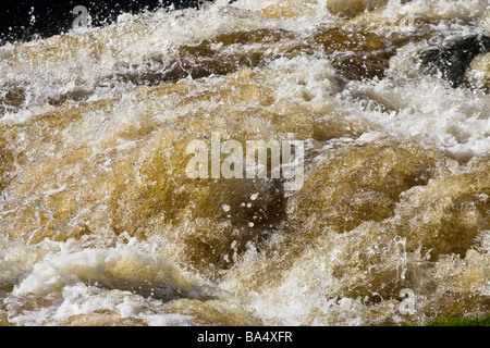 Veloce che scorre acqua bianco correre verso il basso un fiume Foto Stock
