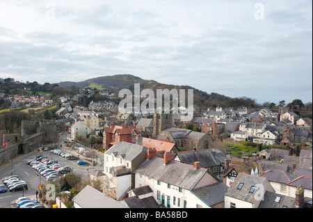 Galles - Conwy town visto dal castello Foto Stock