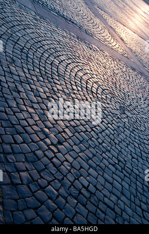 La piazza del palazzo marciapiede patterin circolare a San Pietroburgo, Russia sul tramonto. Foto Stock