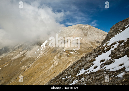 Monte Pirin, picco Kutelo visto dalla cima Vihren, Parco Nazionale, vista aerea, Marble area, Balcani, Bulgaria Foto Stock