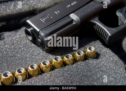 12 aprile 2009 Frederick Maryland Una Glock 9mm pistola e la sua munizioni Foto Stock