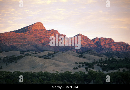 Il Wilpena Pound e Santa Maria picco nella luce della sera, Flinders Ranges, South Australia, Australia Foto Stock