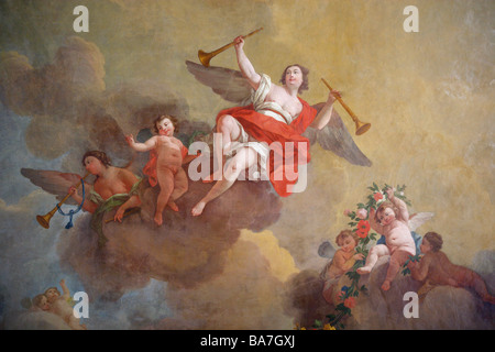 Rundale Palace, affresco nella sala da ballo, costruito dall'architetto italiano Bartolomeo Francesco Rastrelli 1735 al 1769 per il ducato di Foto Stock