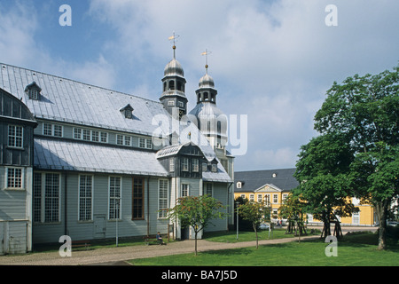 Marktkirche zum Heiligen Geist, Chiesa di mercato, la più grande chiesa in legno in Germania, 1642, Clausthal-Zellerfeld, Montagne Harz, Bassa Foto Stock