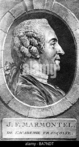 Marmontel, Jean Francois, 11.7.1723 - 31.12.1799, autore francese / scrittore, ritratto, vista laterale, incisione su rame, , artista del diritto d'autore non deve essere cancellata Foto Stock