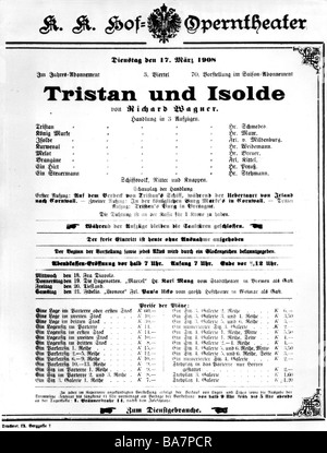 Wagner, Richard, 22.5.1813 - 13.2.1883, compositore tedesco, opere, opera 'Tristan und Isolde', play Bill, 1908, Foto Stock