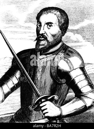 Soto, Hernando de, circa 1496 - 21.3.1543, esploratore spagnolo, conquistador, mezza lunghezza in armatura, legno contemporaneo, Foto Stock