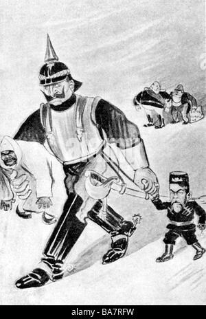 Guglielmo II, 27.1.1859 - 4.6.1941, imperatore tedesco 15.6.1888 - 9.11.1918, caricatura, incontro con lo zar Nicola II a Bjoerko, luglio 1905, Foto Stock