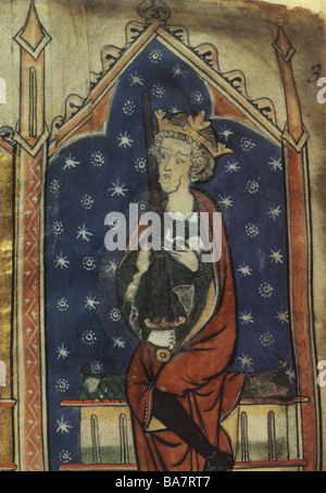 Henry i, 1068 - 1.12.1135, re d'Inghilterra dal 1100, miniatura media, lunghezza intera, Cotton Vitellius, British Library, Londra, Foto Stock