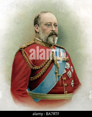 Edward VII, 9.11.1841 - 6.5.1910, Re di Gran Bretagna 22.1.1901 - 6.5.1910, ritratto, litografia a colori, cartolina, 1902, , Foto Stock