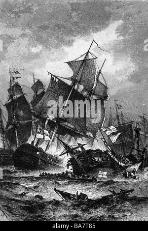 Eventi, Guerra della Terza Coalizione 1805, Battaglia Navale di Trafalgar, 21.10.1805, incisione del legno, 19th secolo, , Foto Stock