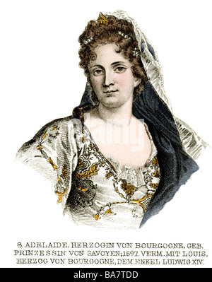 Marie Adelaide, 6.12.1685 - 12.2.1712, duchessa di Borgogna 7.12.1697 - 12.2.1712, ritratto, in acciaio colorato incisione di agosto Weger, Lipsia, circa nel 1870, l'artista del diritto d'autore non deve essere cancellata Foto Stock